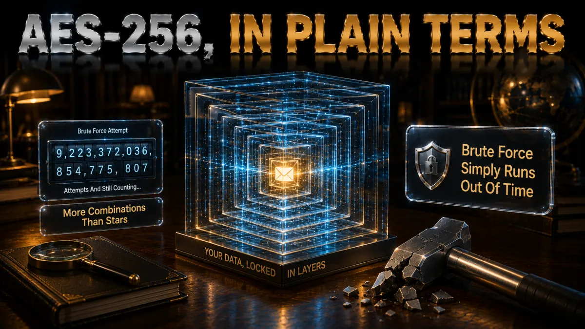 What AES-256 does in plain terms: brute force simply runs out of time