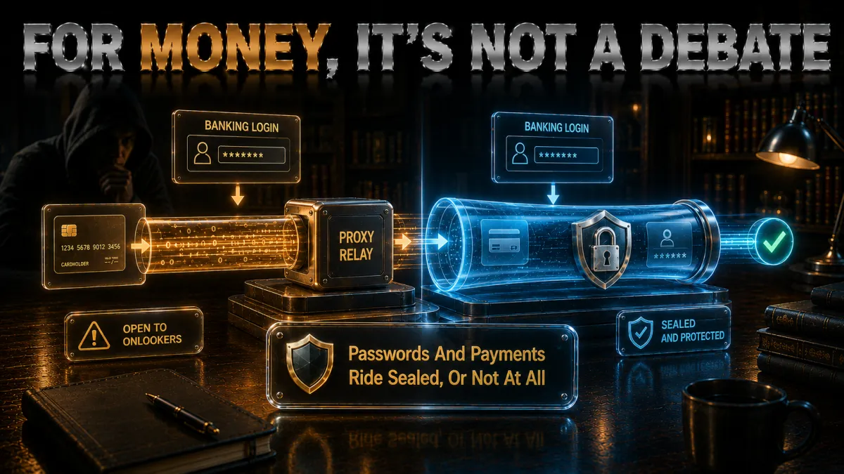 Banking on proxy vs VPN: passwords and payments ride sealed or not at all