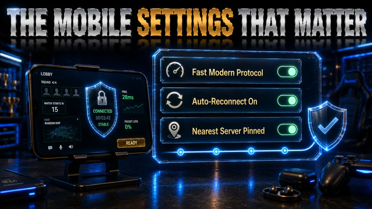 Best BGMI VPN settings for mobile: fast protocol, auto reconnect, nearest server