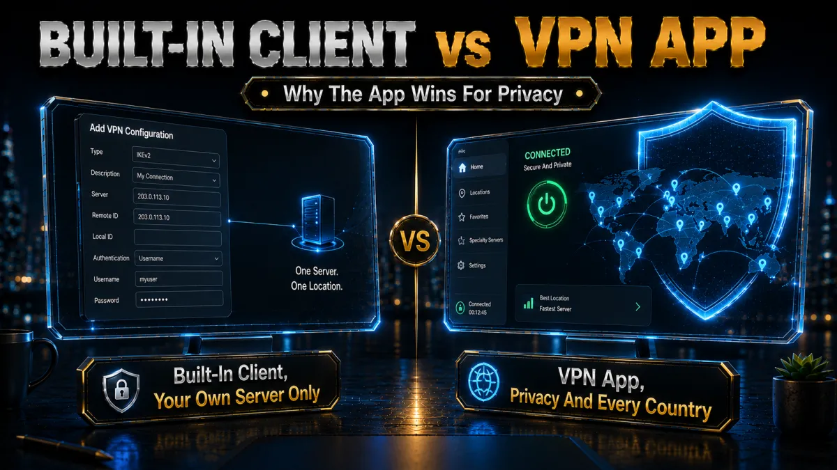 Built-in Windows VPN client vs a VPN app: why the app wins for privacy