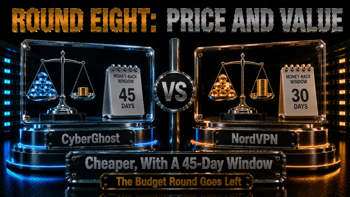 Round eight price and value: CyberGhost is cheaper with a 45-day window