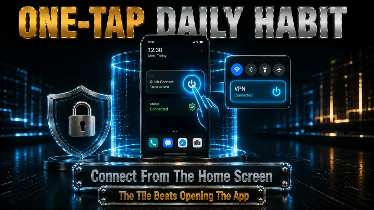 Daily one-tap habit: connect from the home screen widget or quick-settings tile