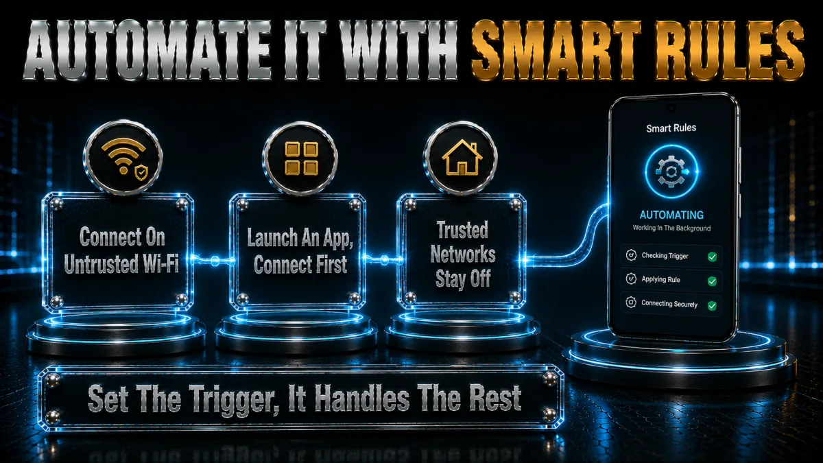 CyberGhost Smart Rules on Android: auto-connect on untrusted Wi-Fi, per-app triggers
