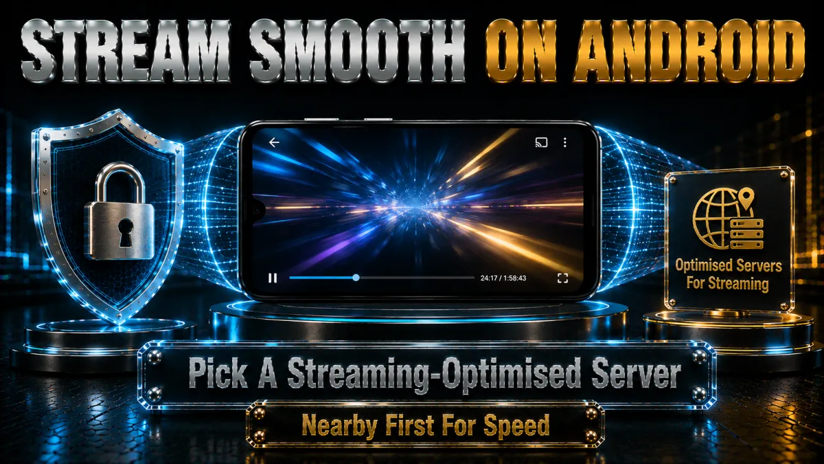 Streaming on Android with CyberGhost: pick a streaming-optimised server, nearby first for speed