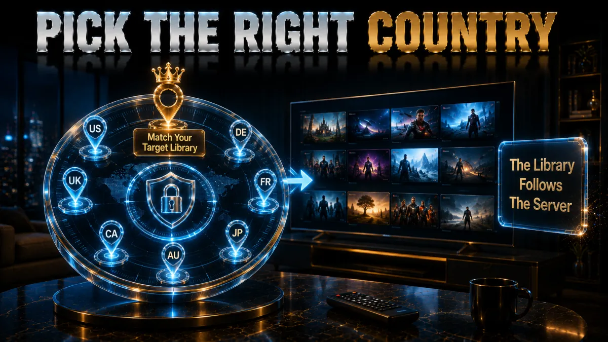 Connecting to the right country server for Disney Plus: the library follows the server