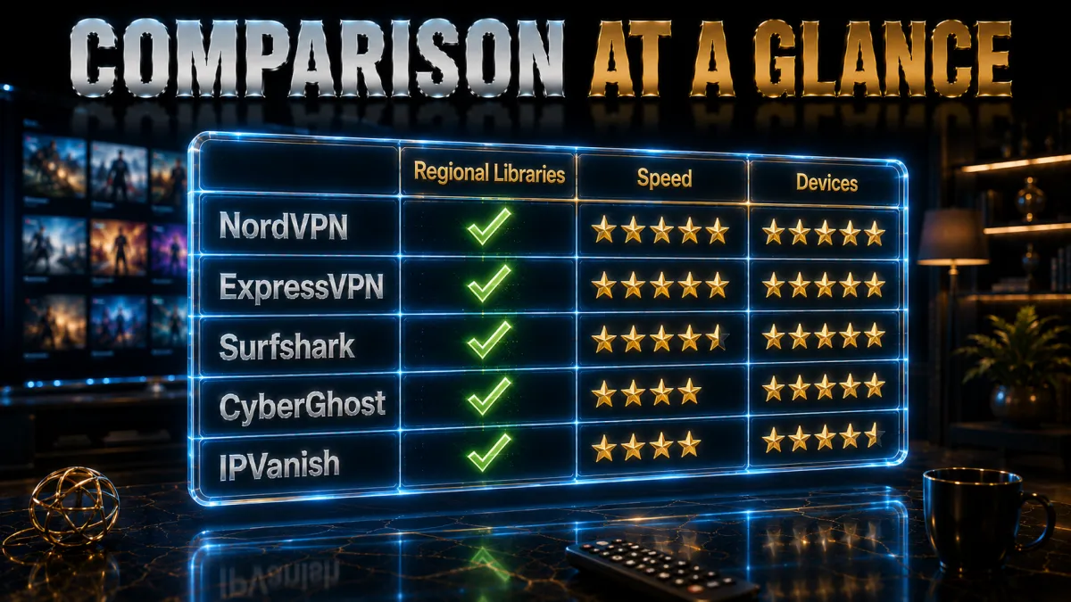 Disney Plus VPN comparison at a glance: regional libraries, speed, devices