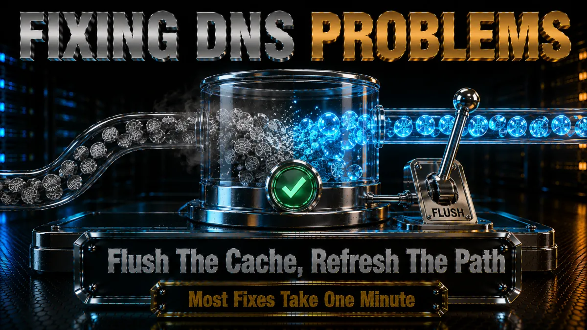 Fixing DNS problems: flush the cache and refresh the path, most fixes take one minute
