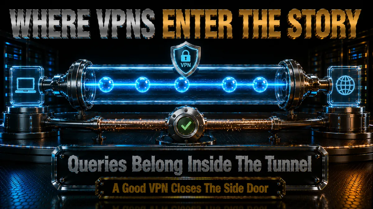 Where VPNs enter the story: DNS queries belong inside the tunnel and a good VPN closes the side door