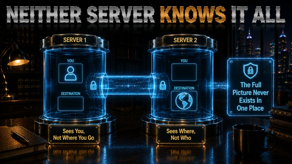 How double VPN works: the first server sees you not where you go, the second sees where not who
