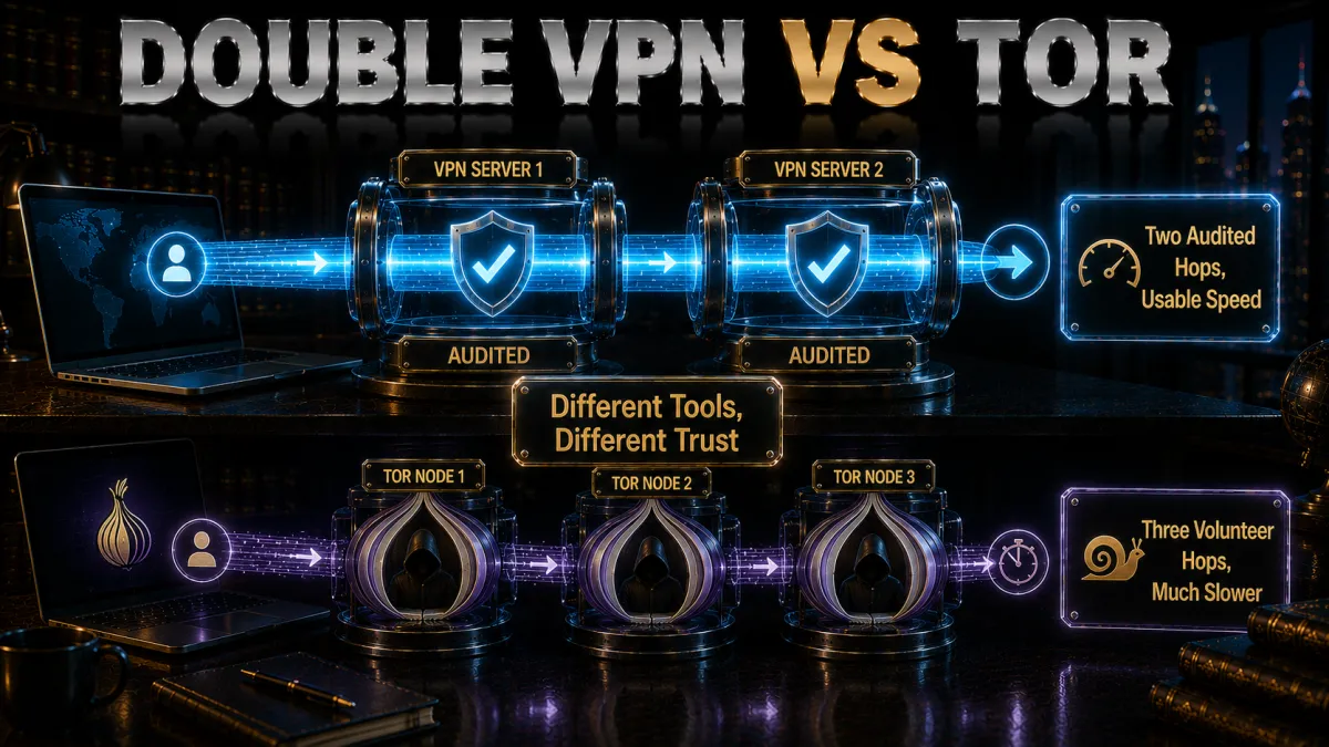 Double VPN vs Tor: two audited hops with usable speed versus three volunteer hops