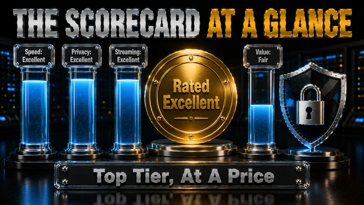 ExpressVPN scorecard at a glance: excellent speed, privacy and streaming, fair value