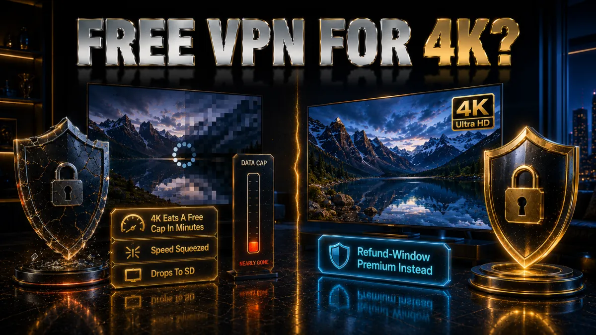 Free VPN for 4K: a free cap dies in minutes, refund window premium instead