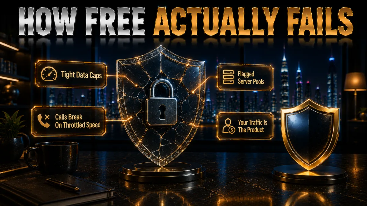 How free VPNs fail in Kuwait: data caps, throttled calls, flagged pools, monetised traffic