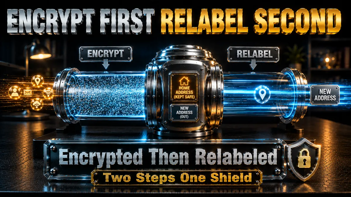 How a VPN protects identity mechanically: encrypt first then relabel the address