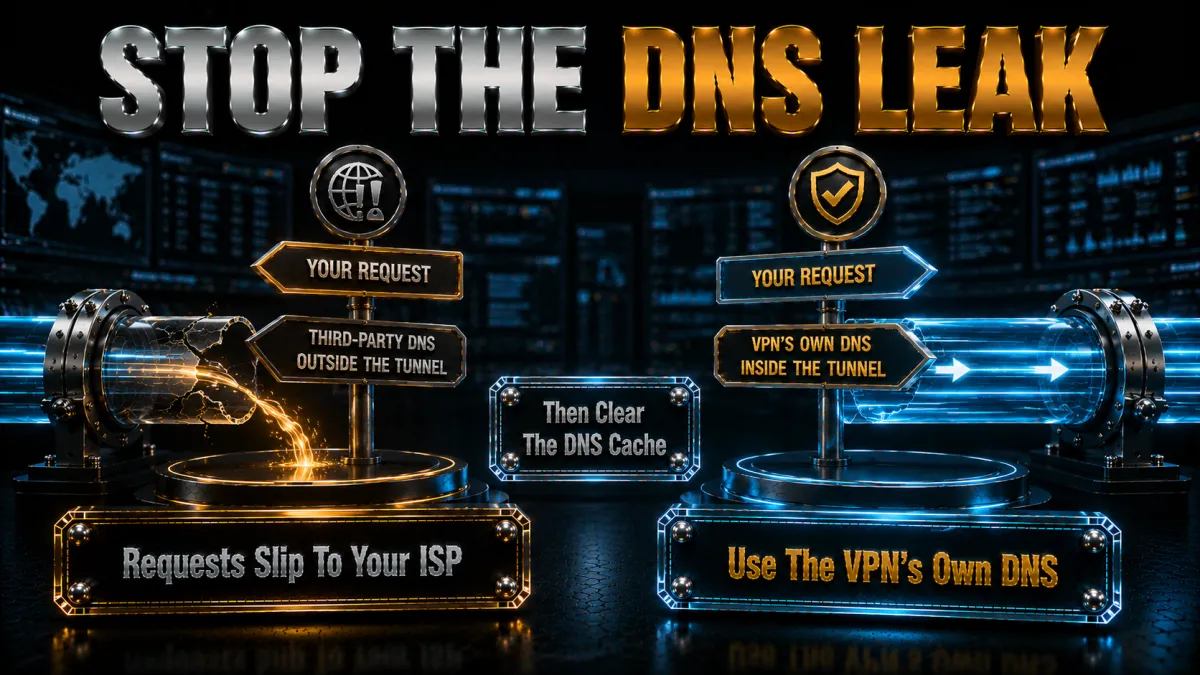 How to fix a DNS leak: use the VPNs own DNS then clear the cache