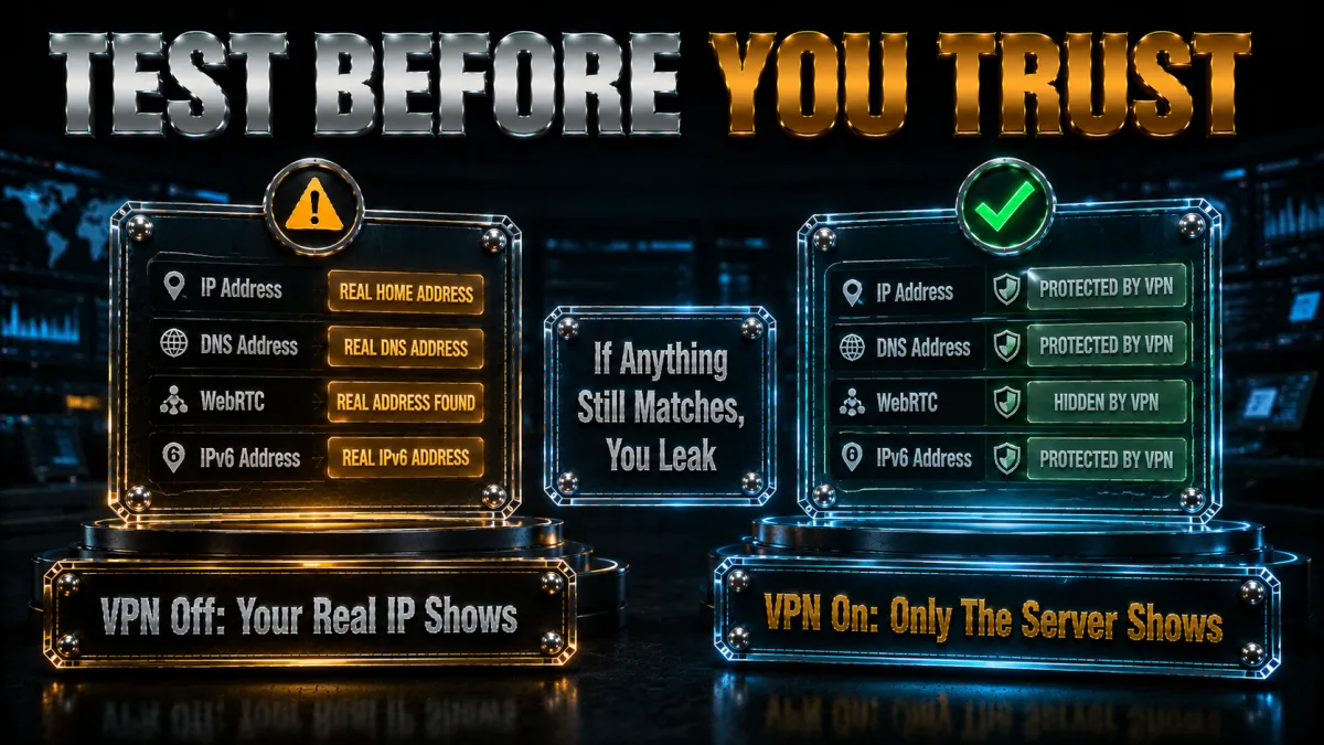 How to test your VPN for leaks: your real IP off vs only the server on