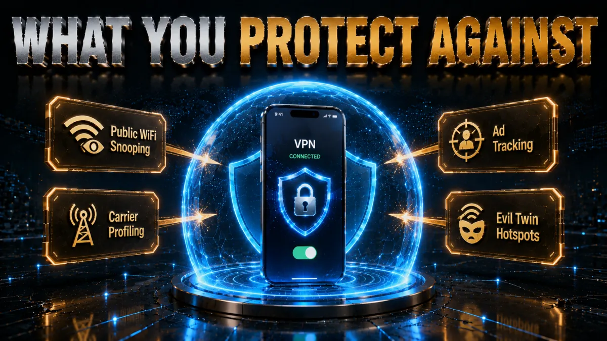What an iPhone VPN protects against: WiFi snooping, tracking, carrier profiling