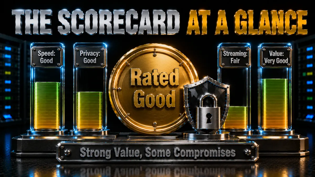 IPVanish scorecard at a glance: good speed, good privacy, fair streaming and very good value