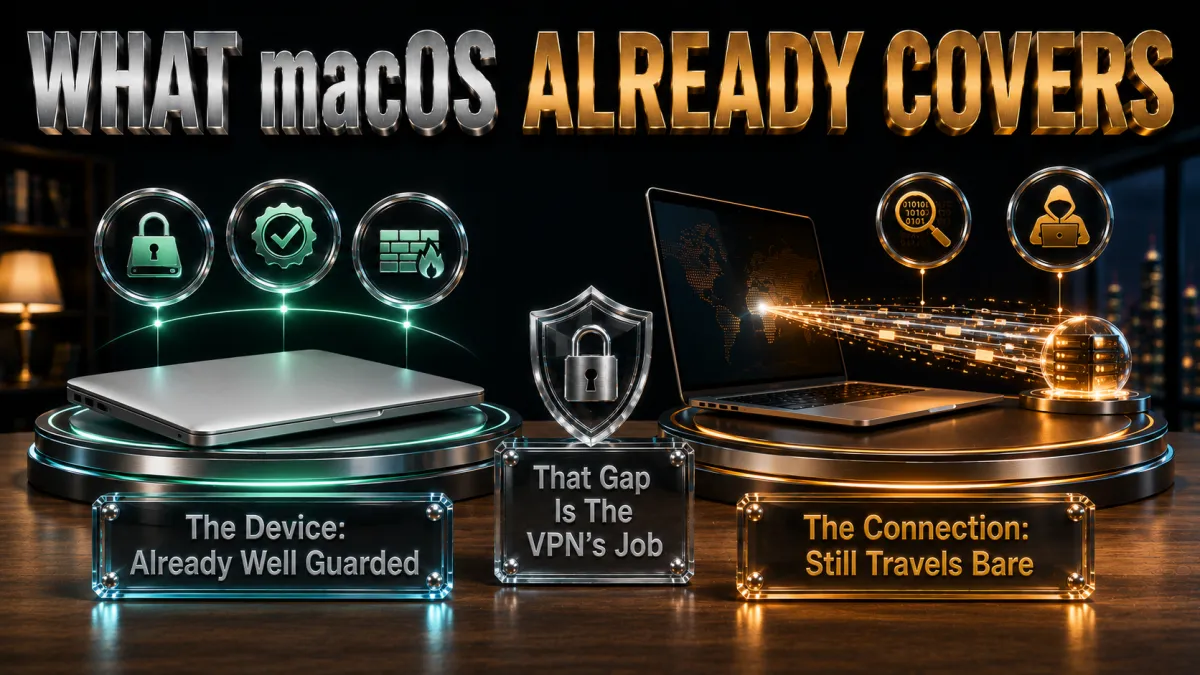 What macOS already covers honestly: the device is guarded, the connection still travels bare