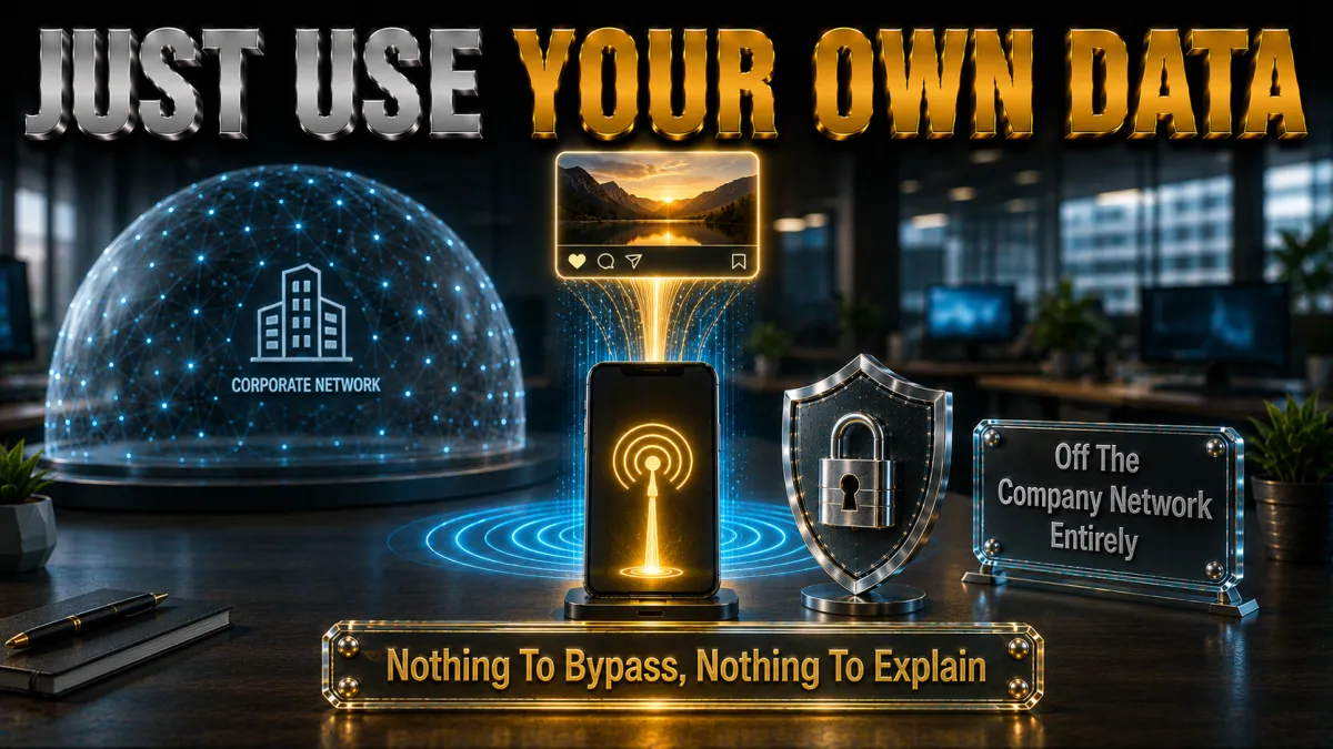 Mobile data the cleanest option: off the company network entirely, nothing to bypass