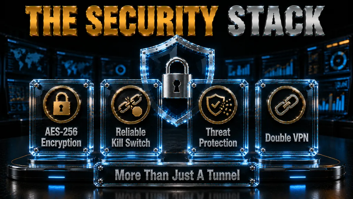 NordVPN security stack: AES-256 encryption, kill switch, Threat Protection and Double VPN