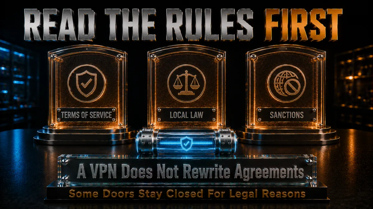The honest limits: terms of service, local law and sanctions still apply