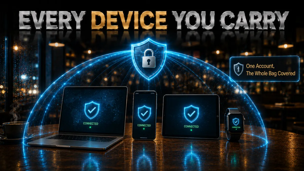 Protecting every device you carry on public wifi with one account