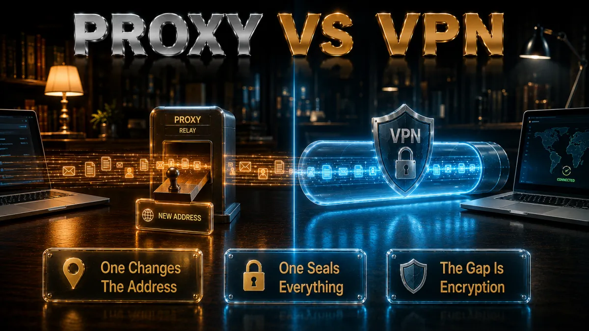 Proxy vs VPN: one changes the address, one seals everything, the gap is encryption
