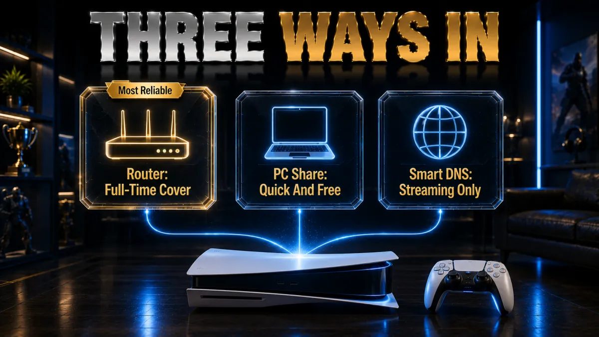 Three ways to get a VPN onto a PS5: router, PC share, Smart DNS