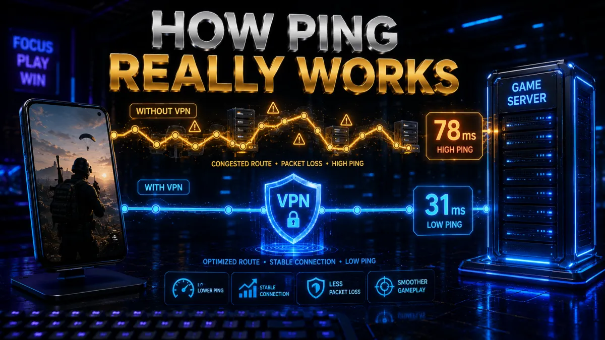 How ping really works in PUBG Mobile: bad routing vs a clean VPN route