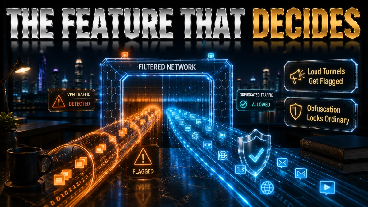 Obfuscation on a filtered network: loud tunnels get flagged, obfuscation looks ordinary