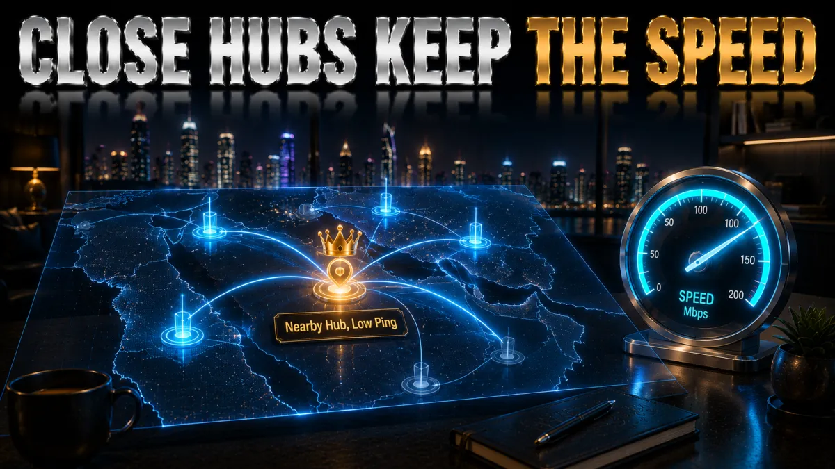 Server choice and speed in the region: close hubs keep the speed