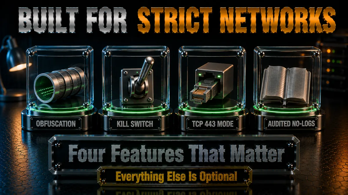The VPN features that matter on strict networks: obfuscation, kill switch and more