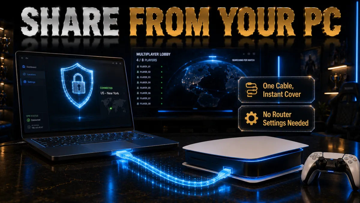 Sharing a VPN from your PC to the PS5: one cable, instant cover