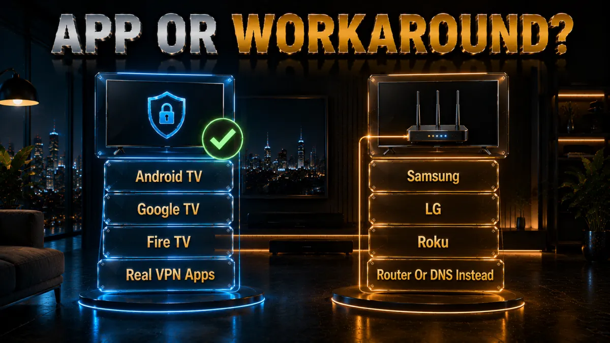 Which Smart TVs support a VPN app and which need a router or DNS workaround