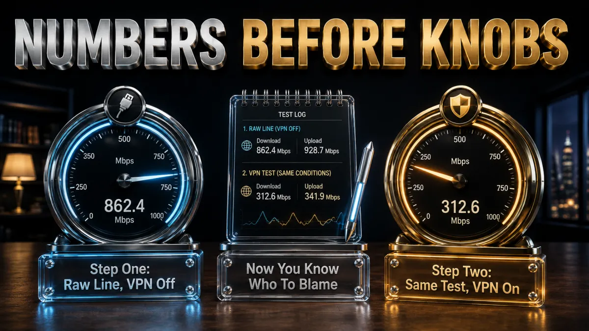 Test your VPN speed properly before fixing: raw line first, then the same test with VPN on