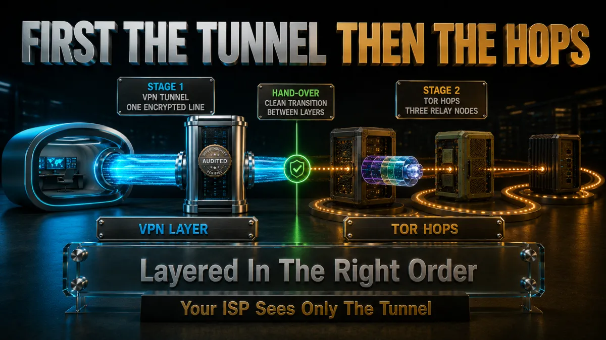 Tor over VPN explained: first the tunnel, then the hops, layered in the right order