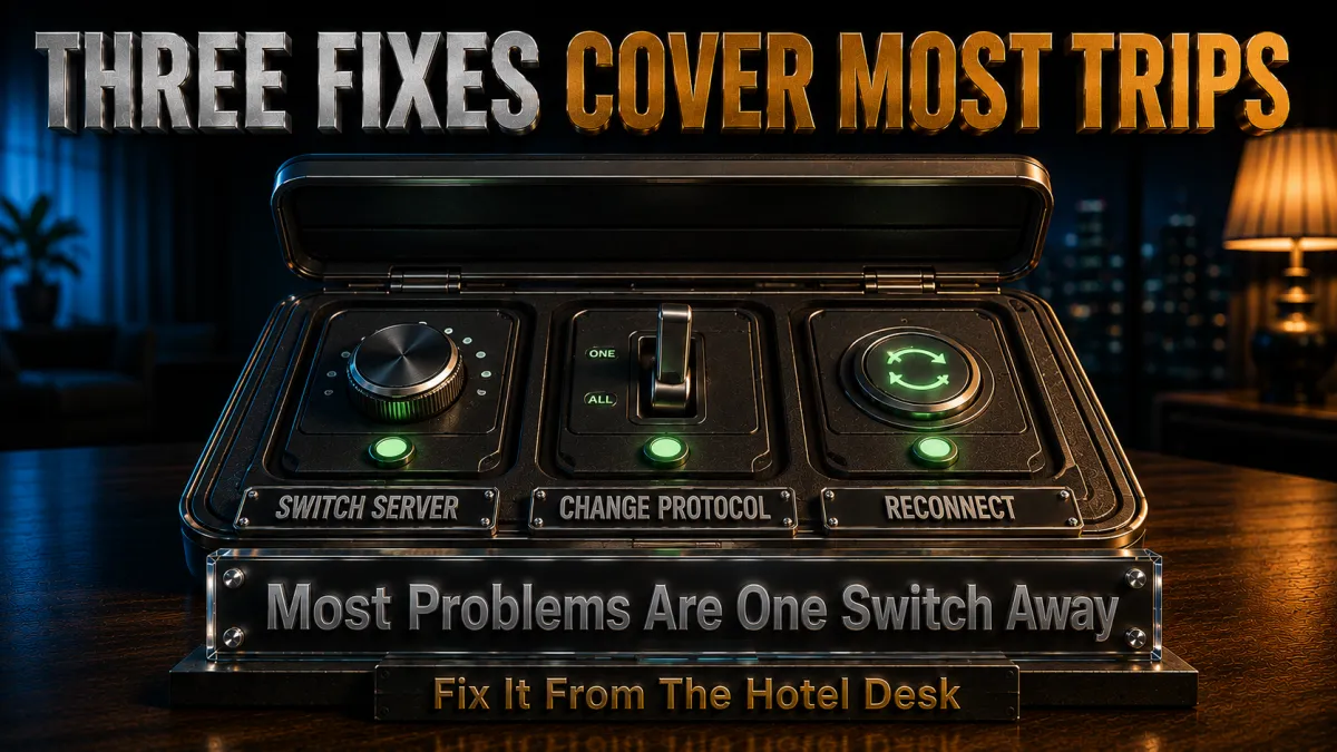 Fixing VPN connection problems abroad: switch server, change protocol, reconnect