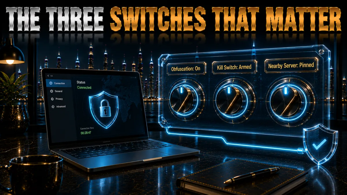 UAE VPN settings that matter: obfuscation on, kill switch armed, nearby server pinned