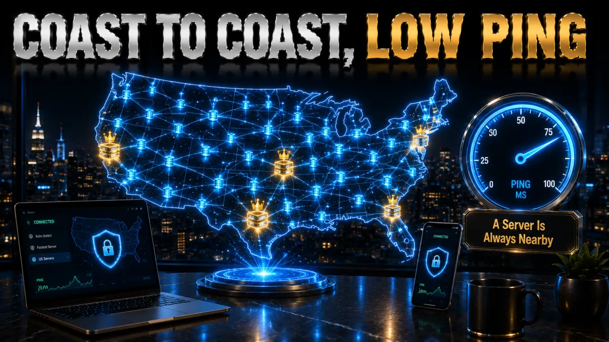 US server coverage and speed: coast to coast, a server is always nearby