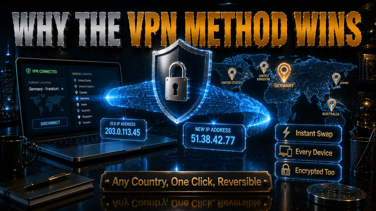 Why the VPN method wins for changing your IP: any country, one click