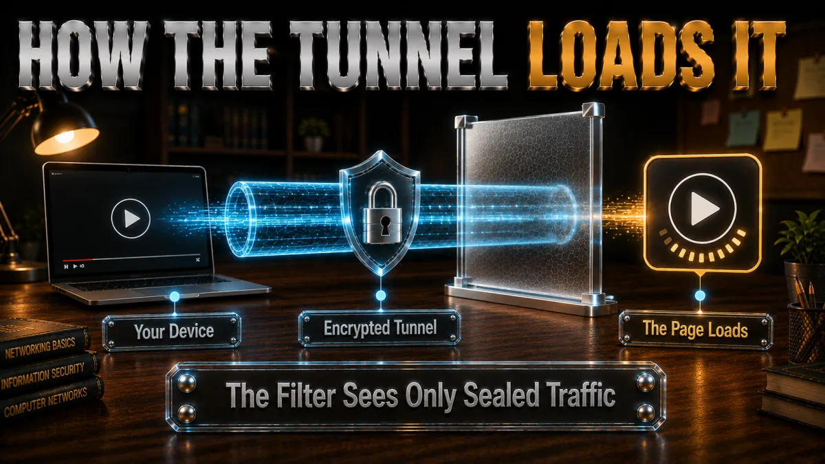 How a VPN loads video on a filtered network: the filter sees only sealed traffic