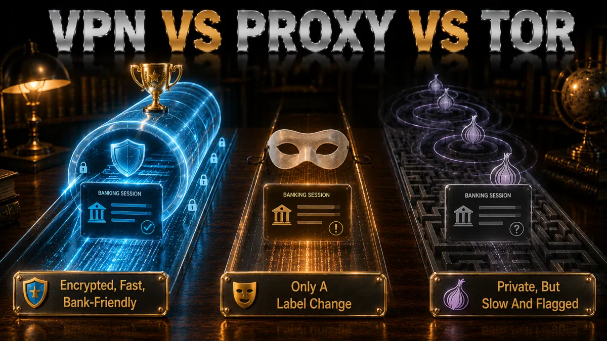 VPN vs proxy vs Tor for banking: encrypted and bank friendly wins