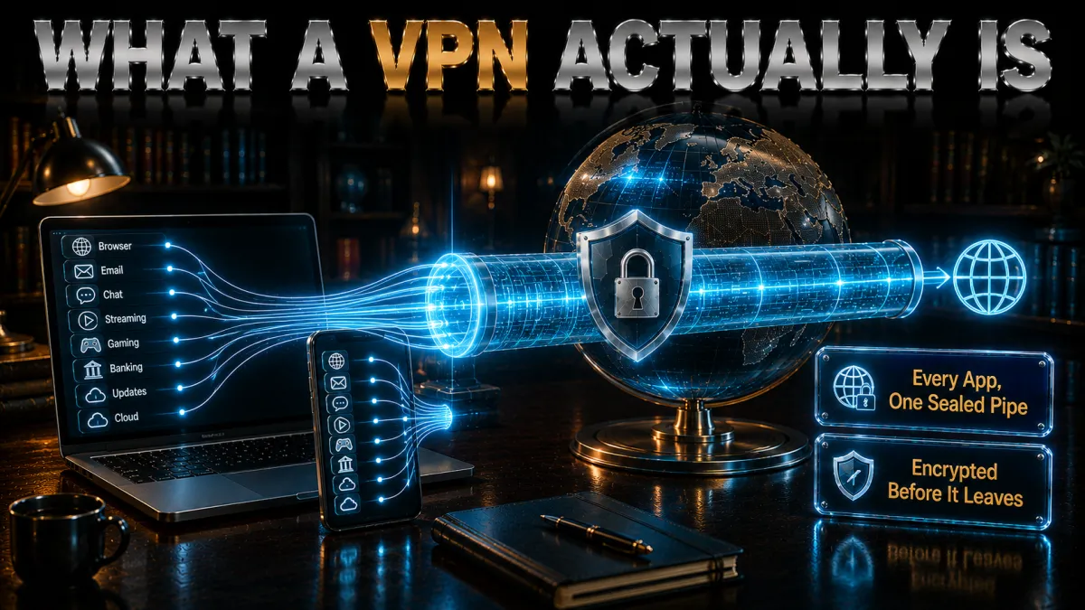 What a VPN actually is: every app in one sealed encrypted pipe
