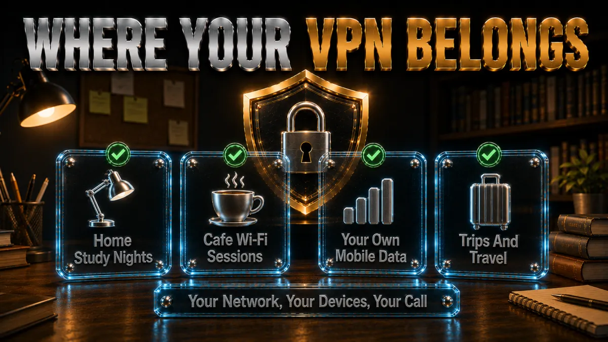 Where a VPN genuinely belongs in a student life: your network, your devices, your call