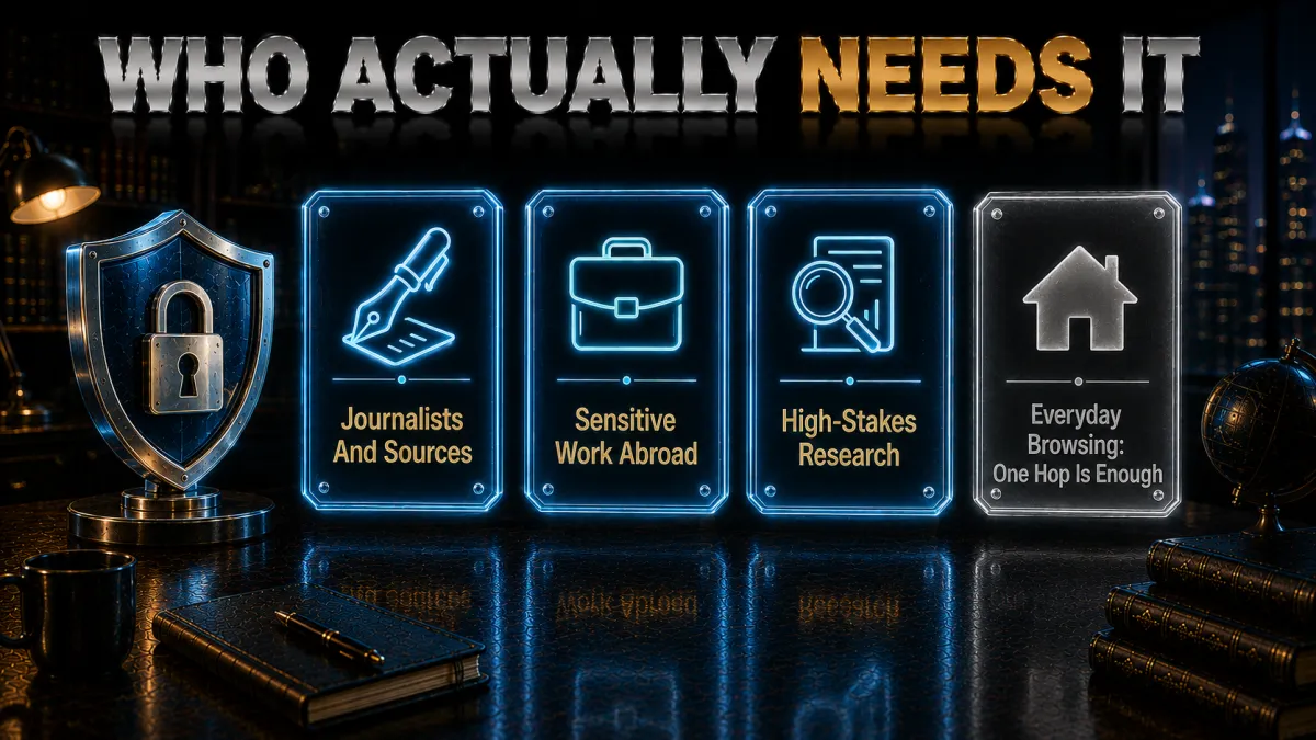 Who actually needs double VPN: journalists and high stakes work, one hop is enough for everyday