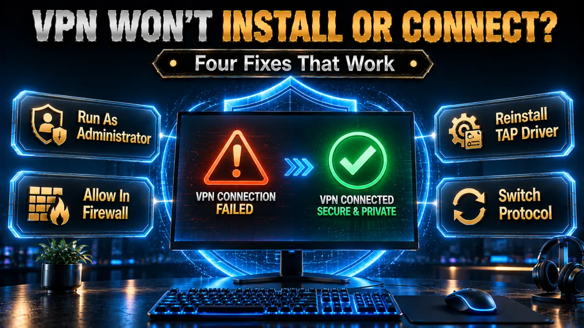Windows VPN will not install or connect: four fixes that work