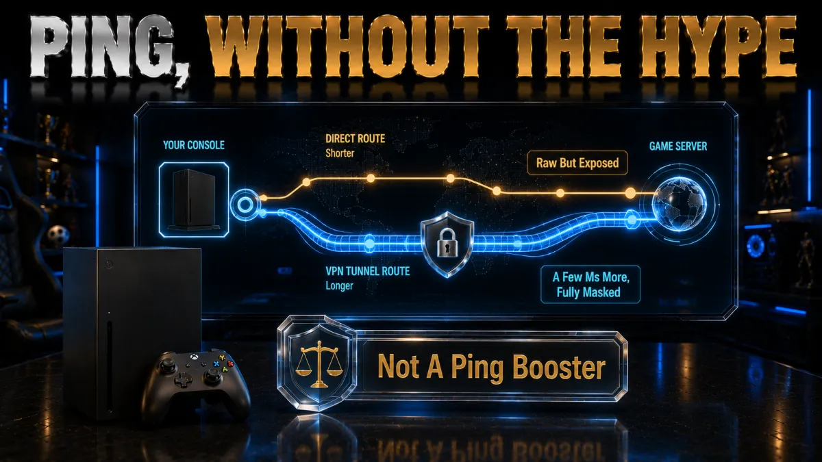 How a VPN affects Xbox ping: a few ms more, fully masked, not a ping booster