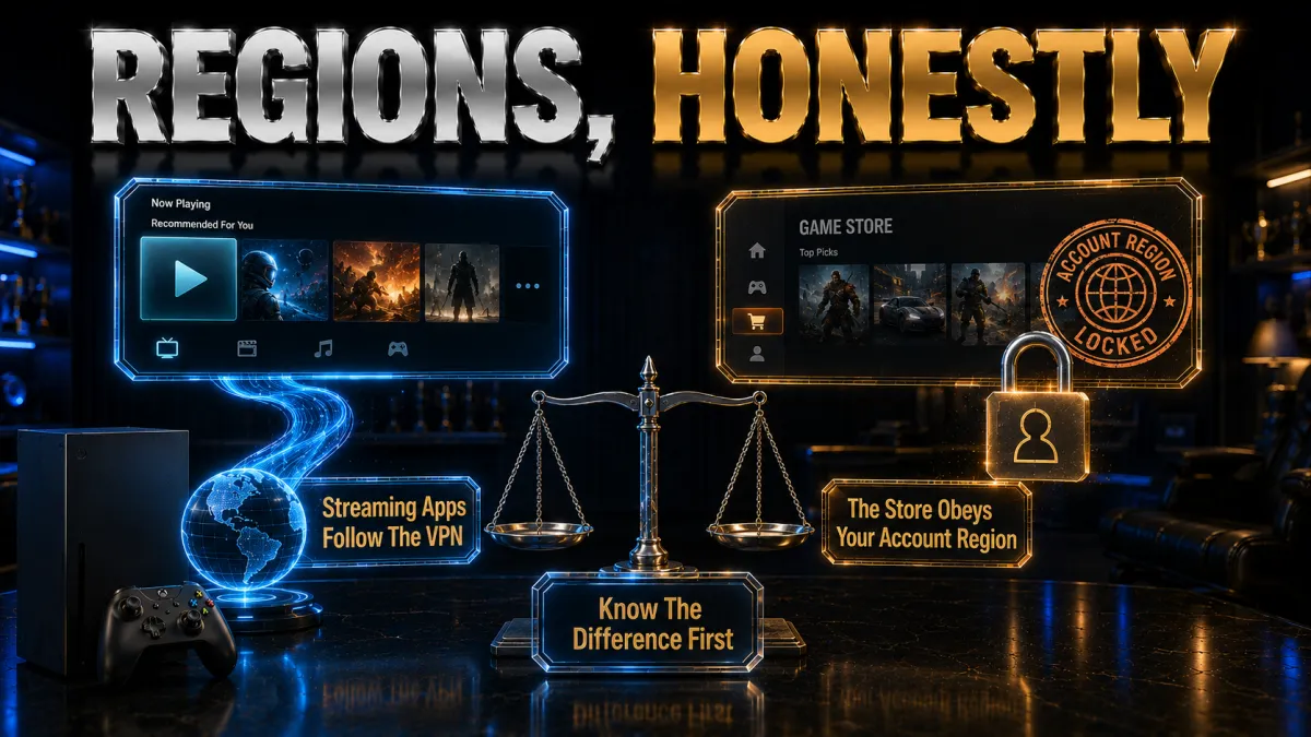 Xbox region access honestly: streaming apps follow the VPN, the store obeys your account region